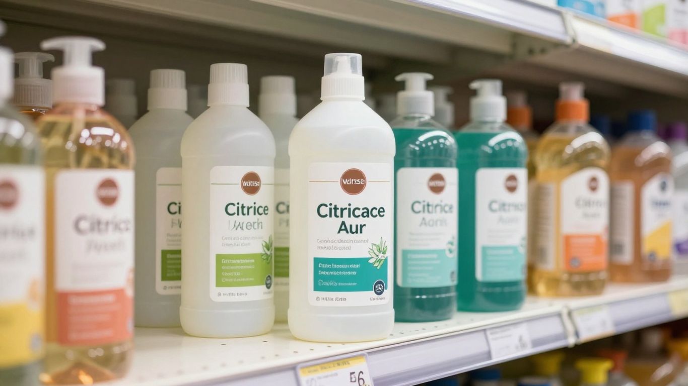 Citric acid cleaner bottle on a store shelf