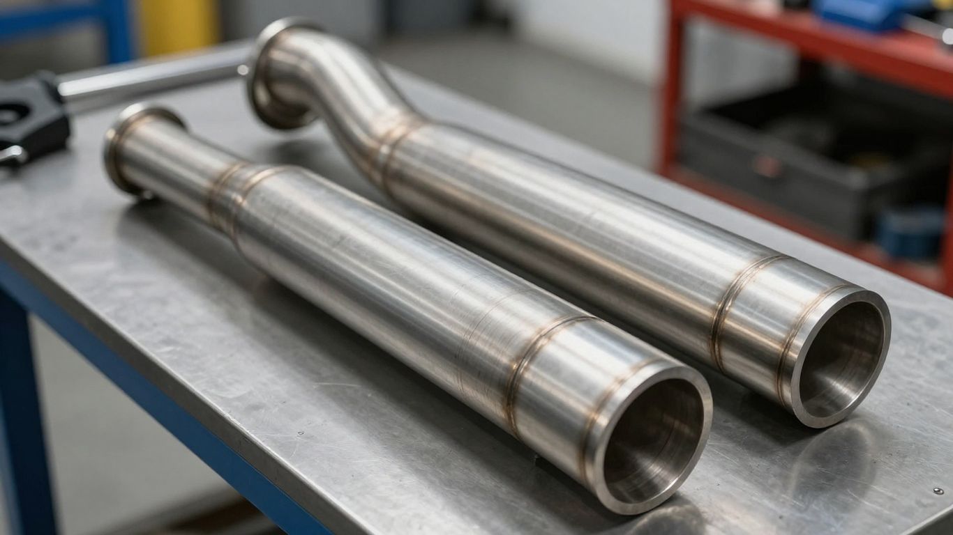Polished stainless steel exhaust piping detail