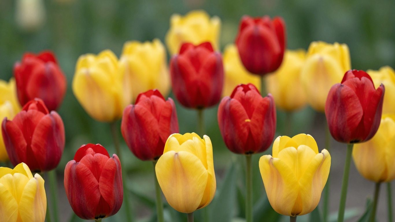 Vibrant red and yellow tulips in full bloom.