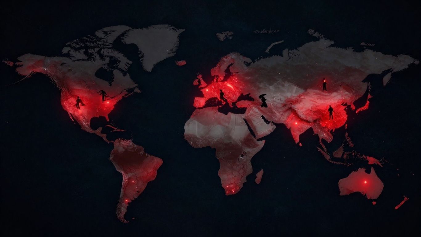 World map with human trafficking hotspots highlighted.