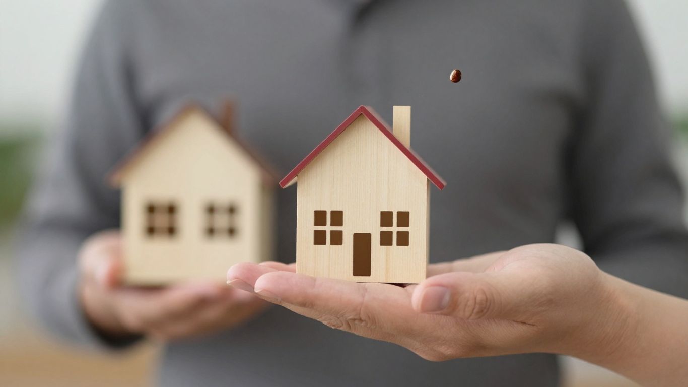 Mano con póliza de seguro de hogar protegiendo una casa.