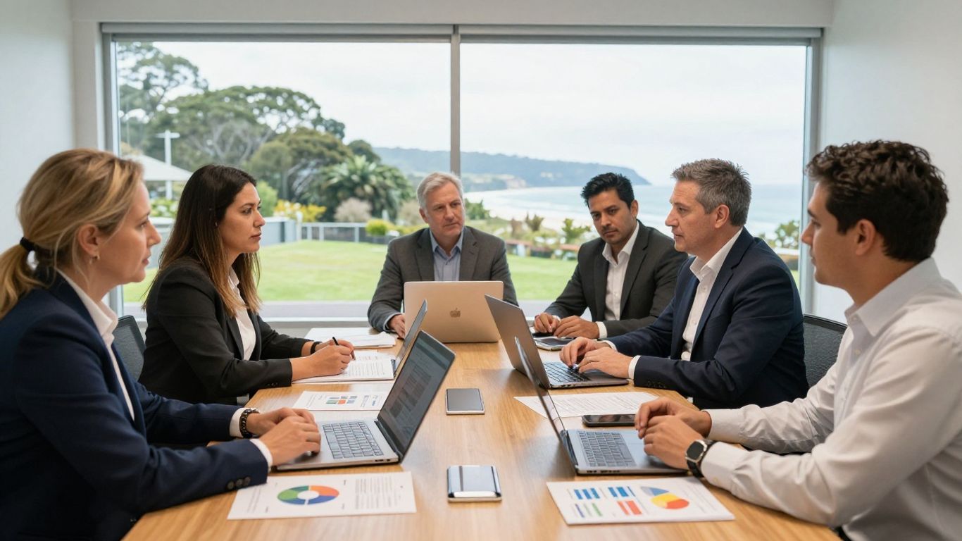 Local consultants discussing business strategy at a desk