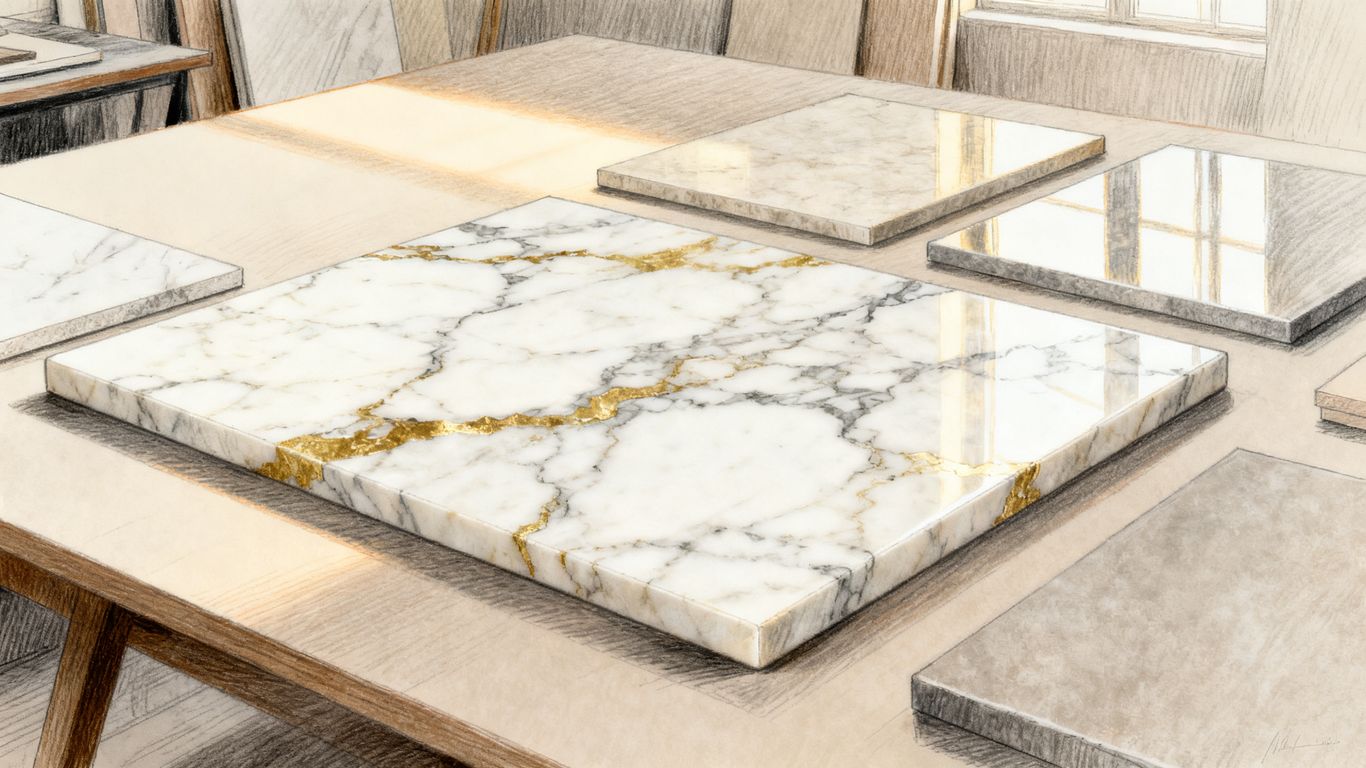Polished and honed Calacatta marble samples