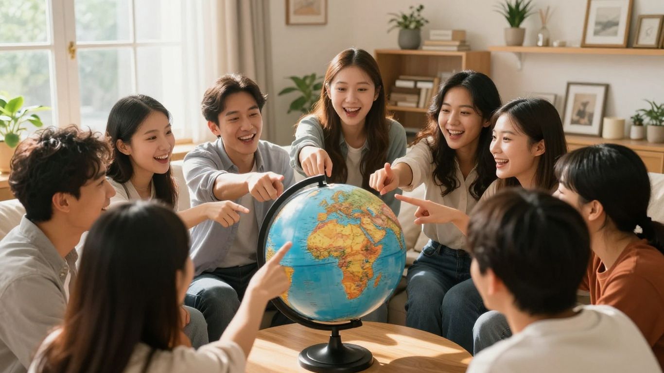 People planning a home exchange adventure around a globe.