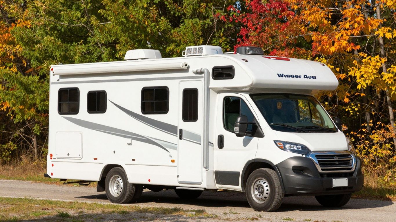 RV in a Canadian landscape with changing foliage.