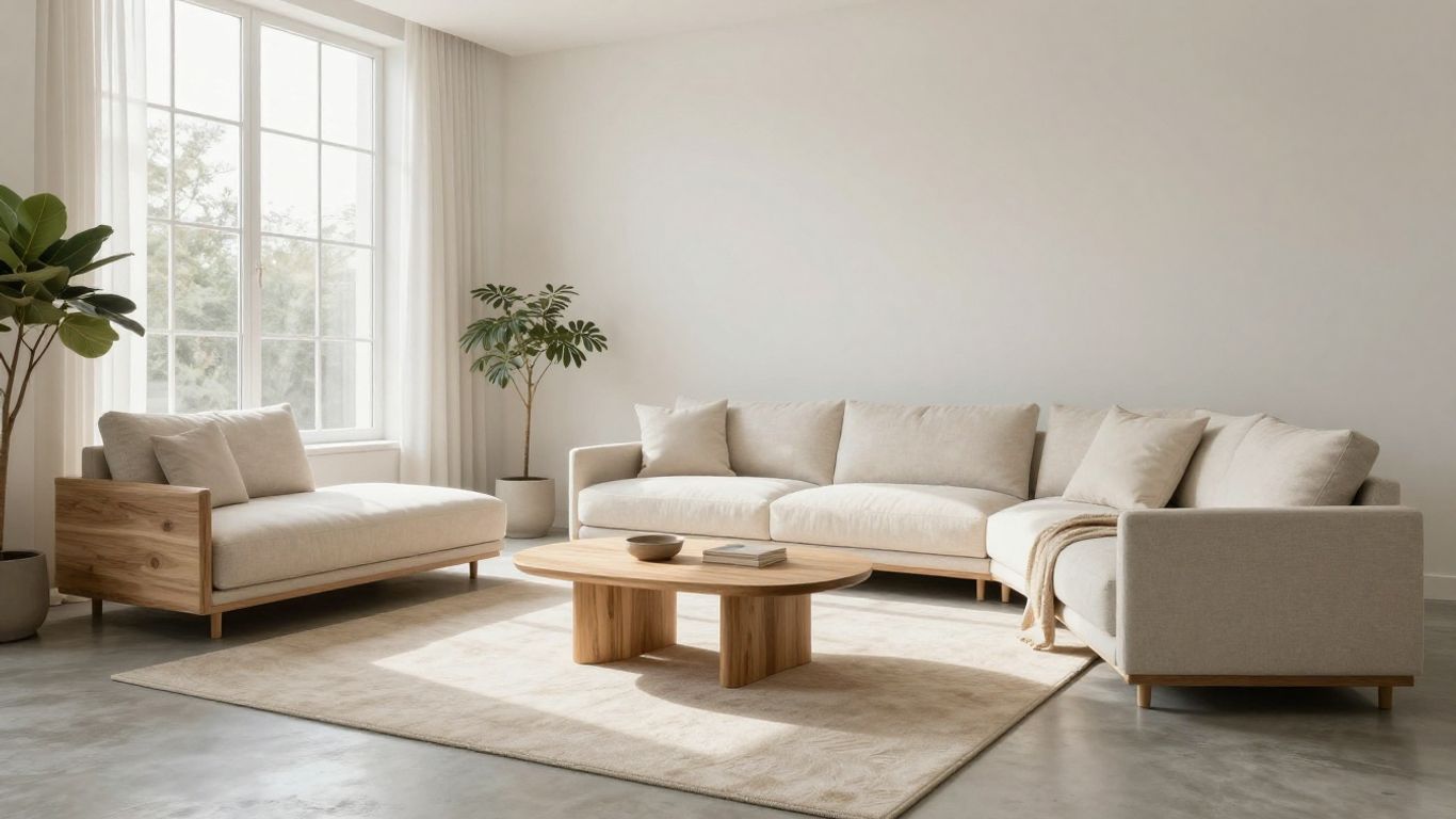 Modern living room with clean lines and natural materials.
