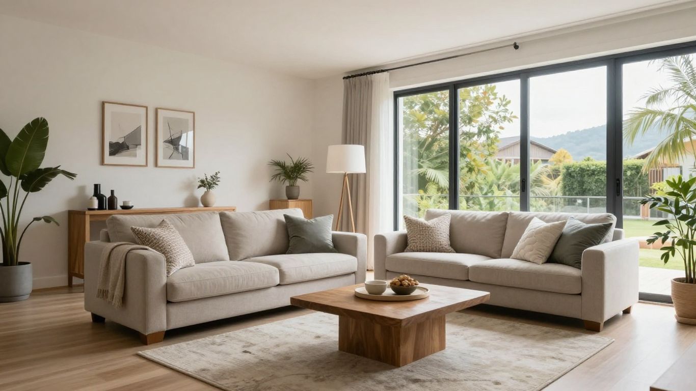 Gemütliches Wohnzimmer einer Ferienwohnung mit stilvollem Design.