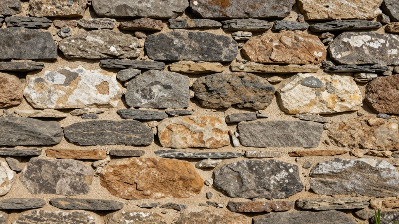 Stone foundation showing layers of construction over time.