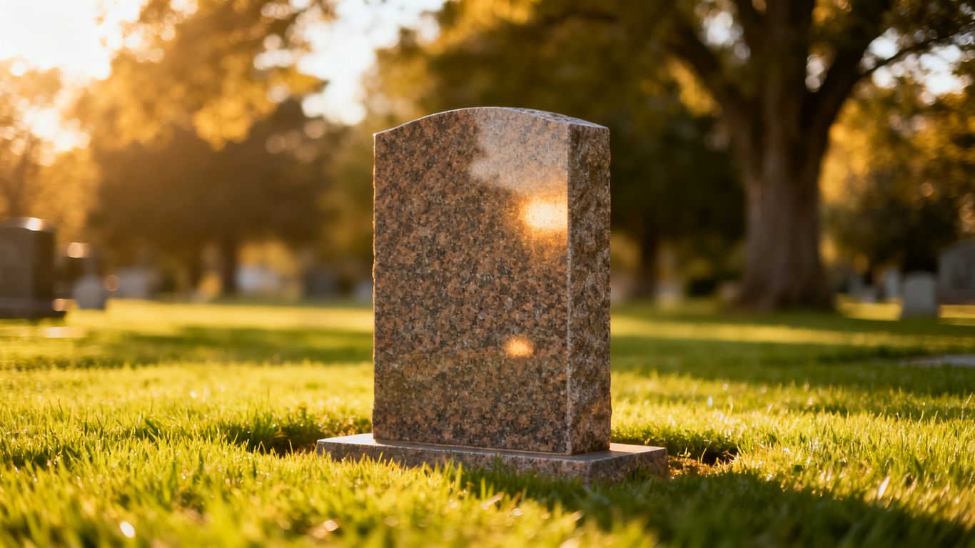Granite memorial standing in a peaceful green cemetery