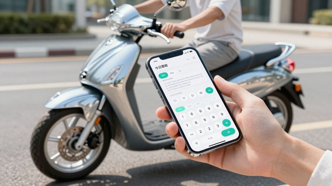Motorcycle with finance calculator on phone
