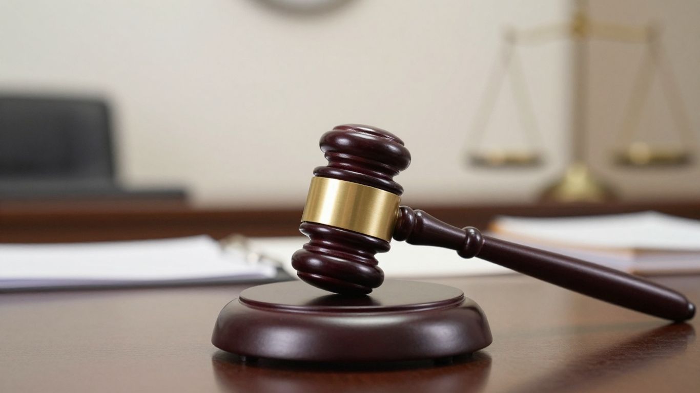 Gavel on legal document, dispute resolution.