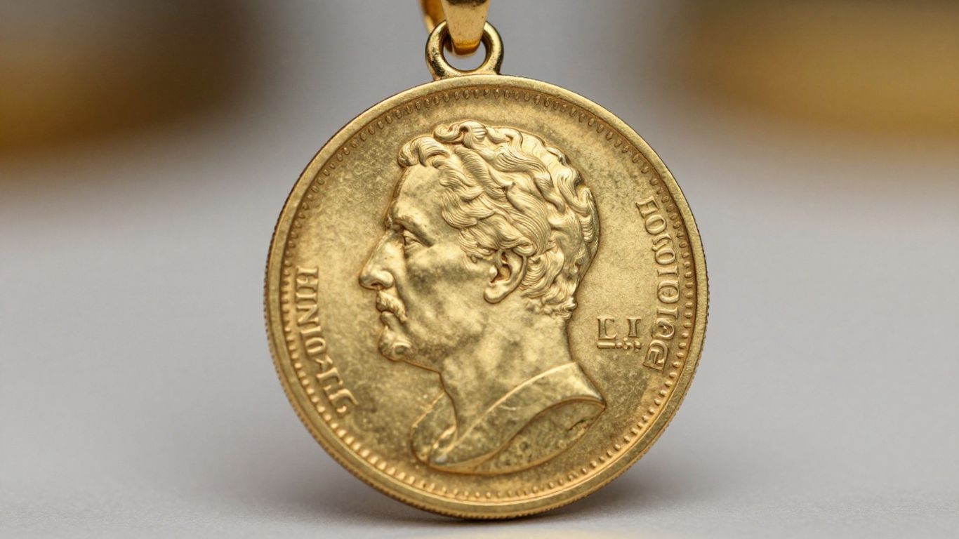 A vintage-inspired gold coin pendant on a chain