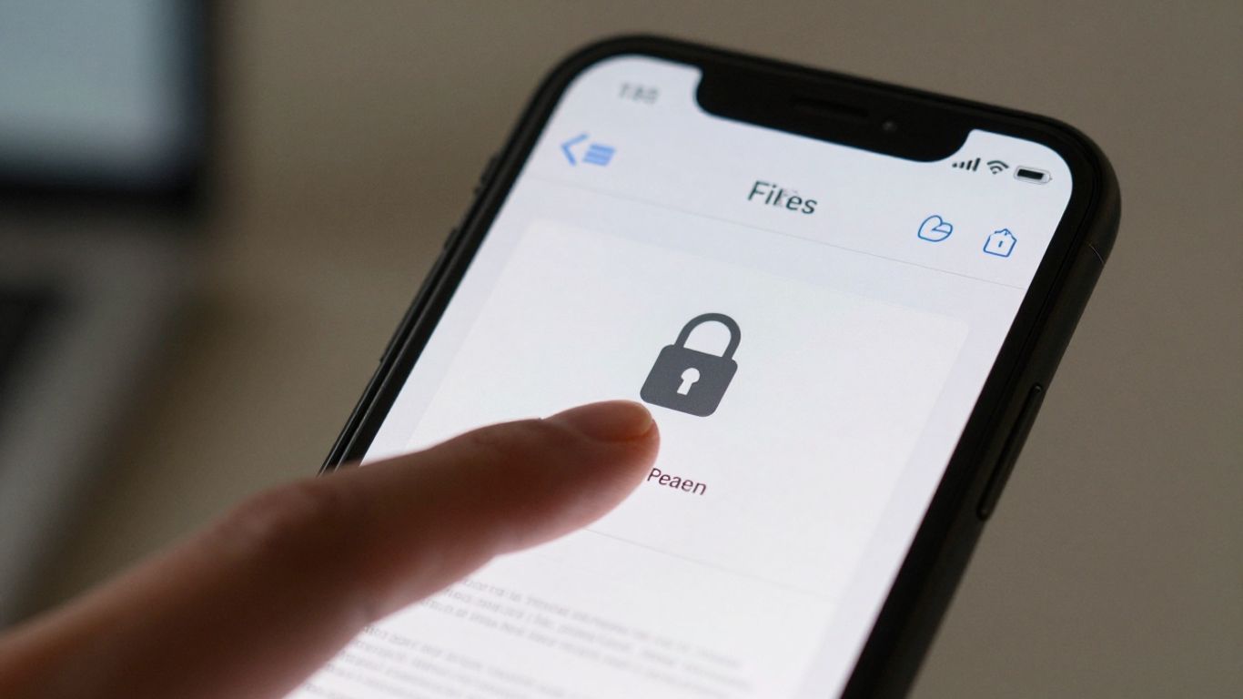 iPhone screen showing PDF password protection in Files app.