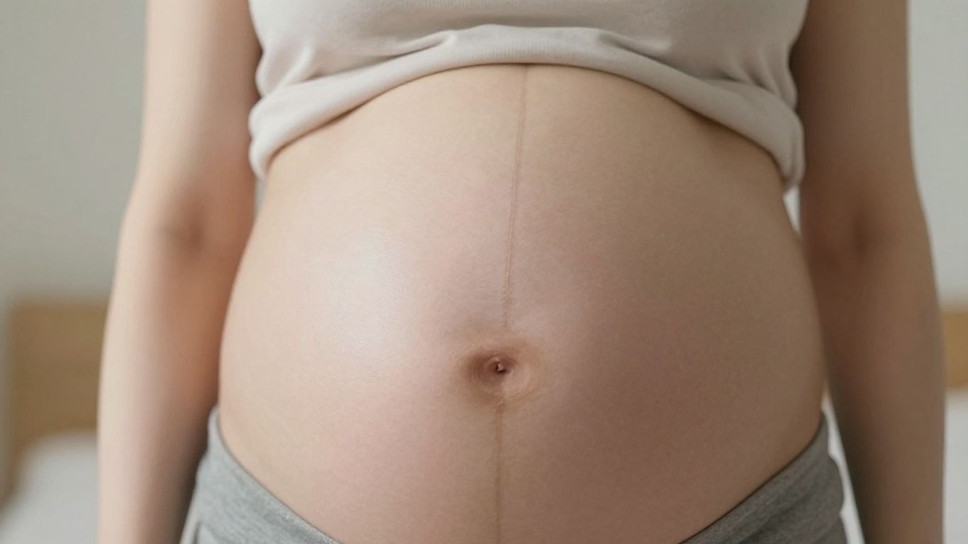 Línea alba en el abdomen de una mujer embarazada.