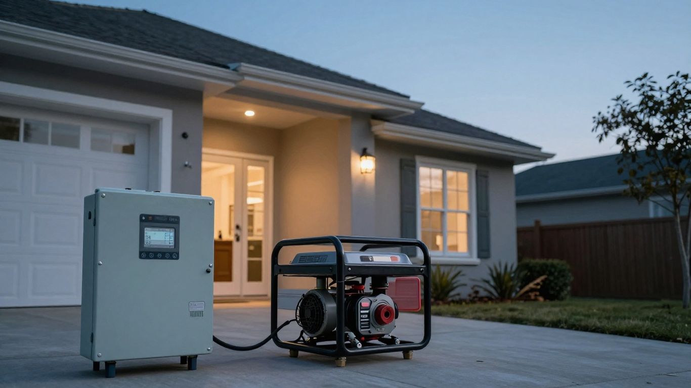 Home backup generator powering a house during an outage.