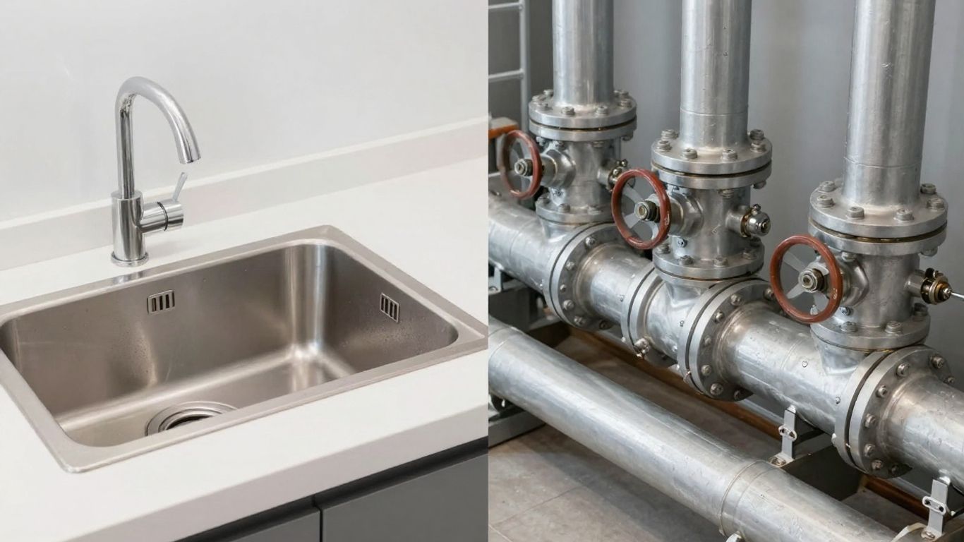 Residential and commercial plumbing pipes and fixtures.
