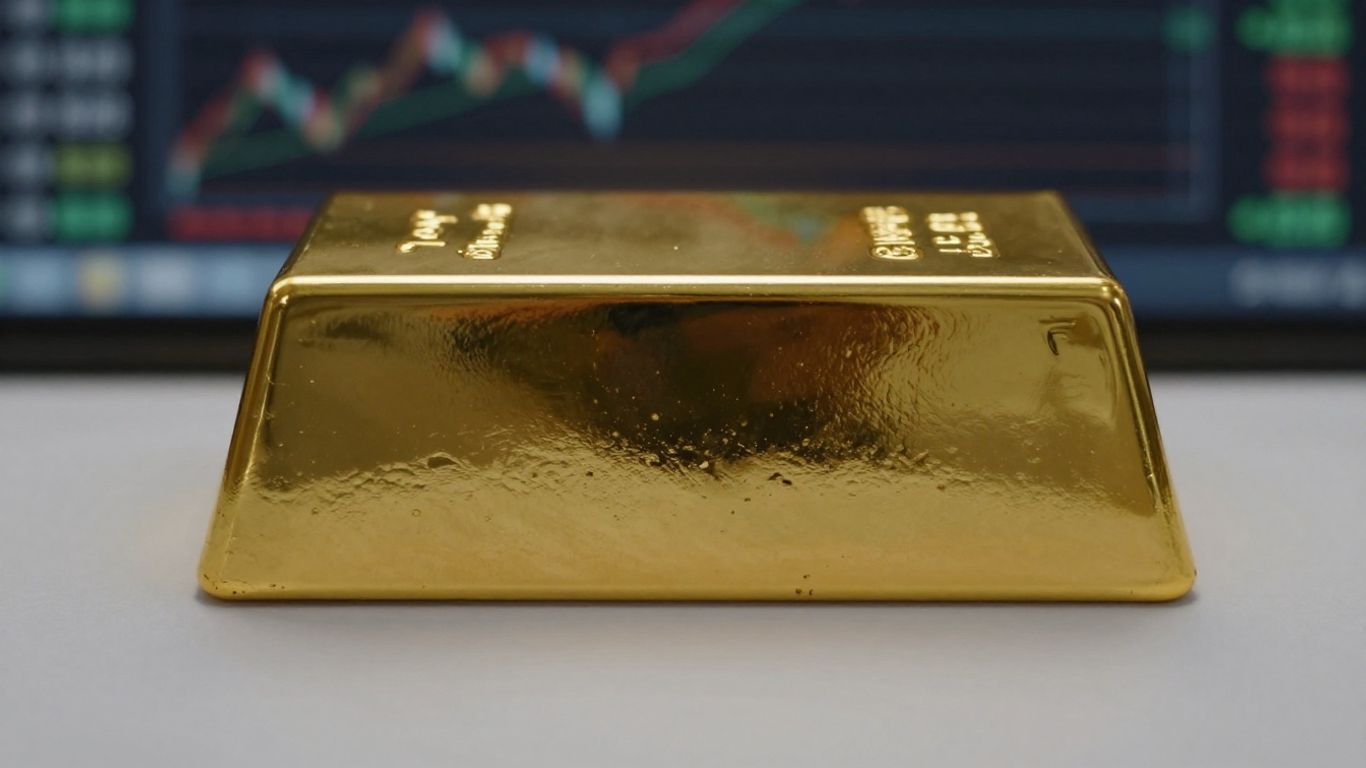 模糊背景上闪亮的金条。
