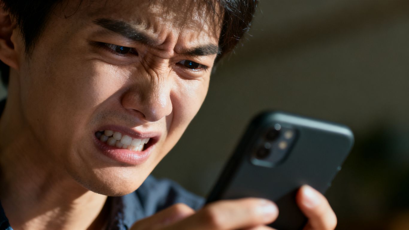 Person frustrated with smartphone login issue