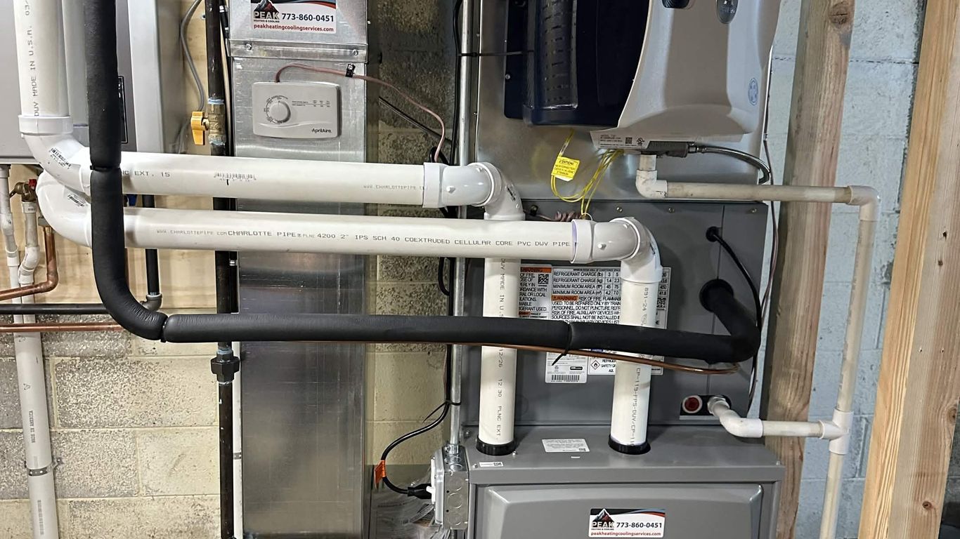 A new HVAC system with furnace, air handler, and ductwork.