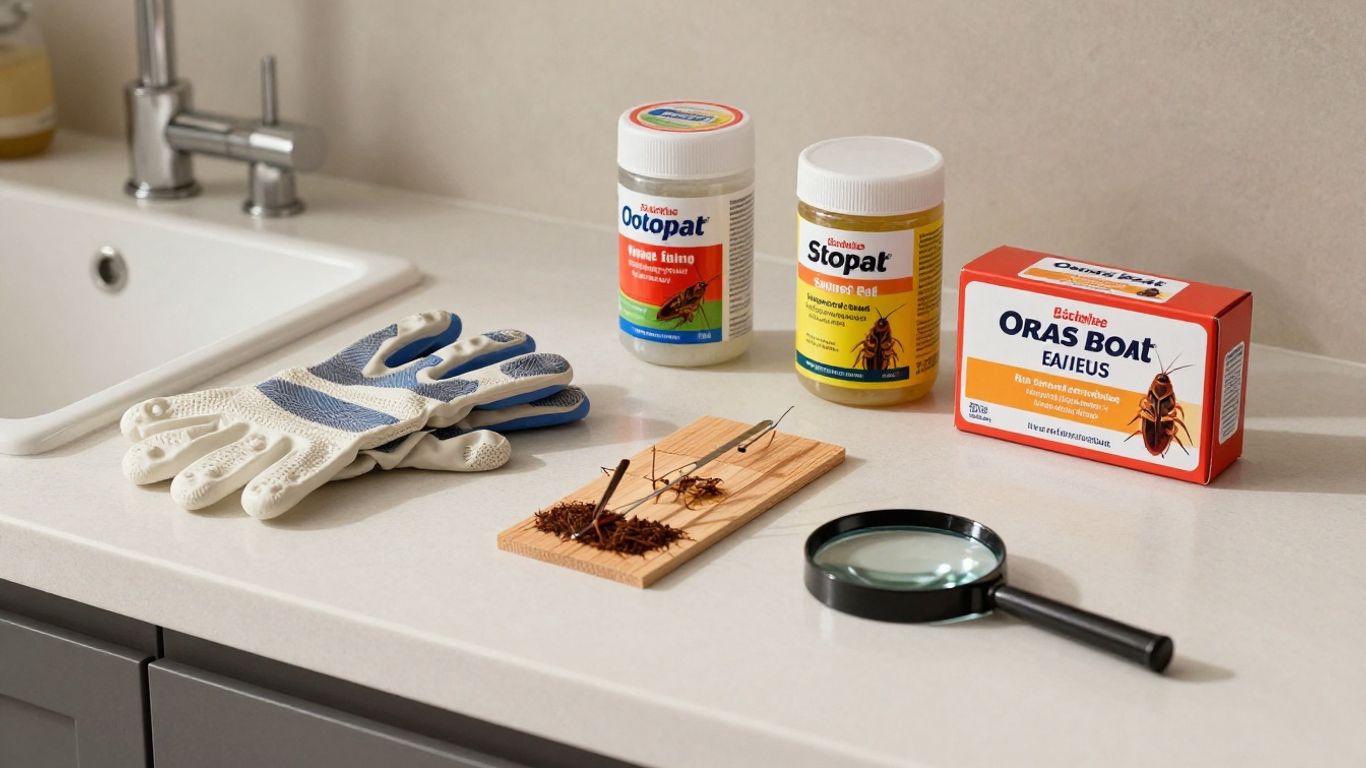 Produits anti-cafards variés sur une table