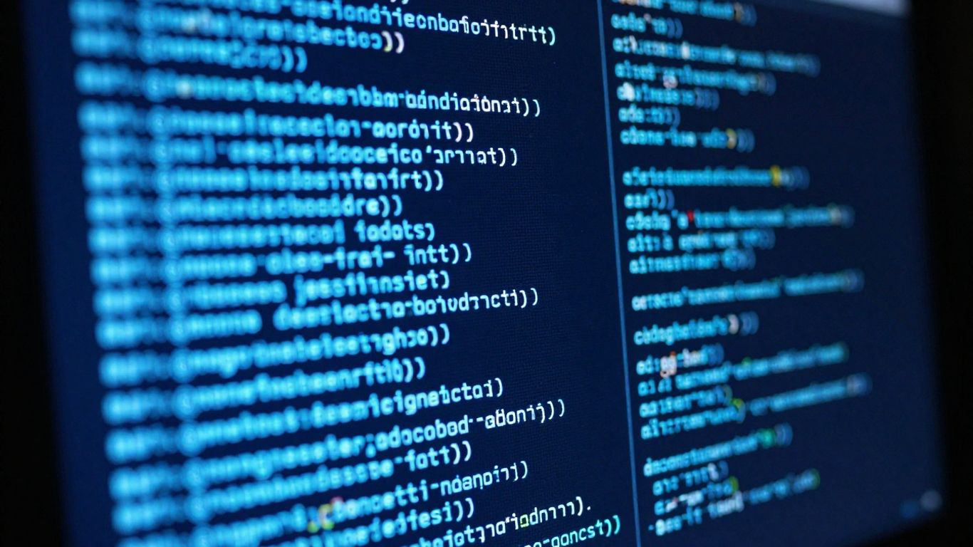 Digital screen with glowing blue code