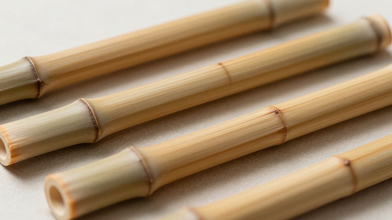 Natural bamboo straws on a textured surface.