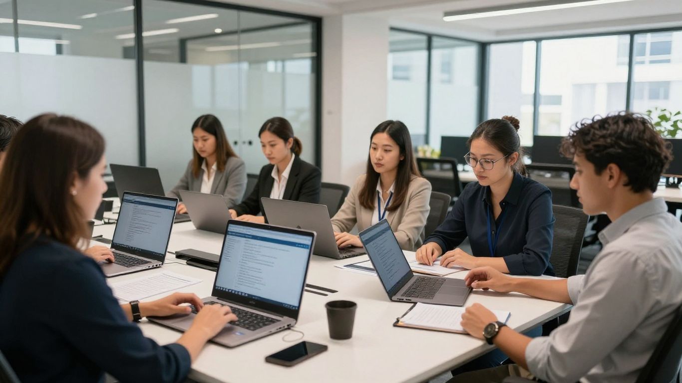 Brisbane office team reviewing secure client data systems
