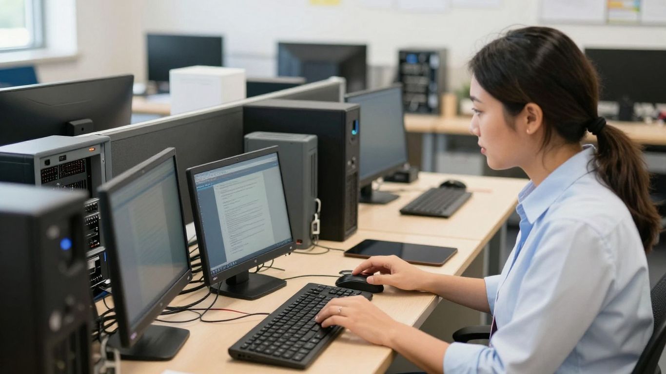 Technician supporting school technology onsite