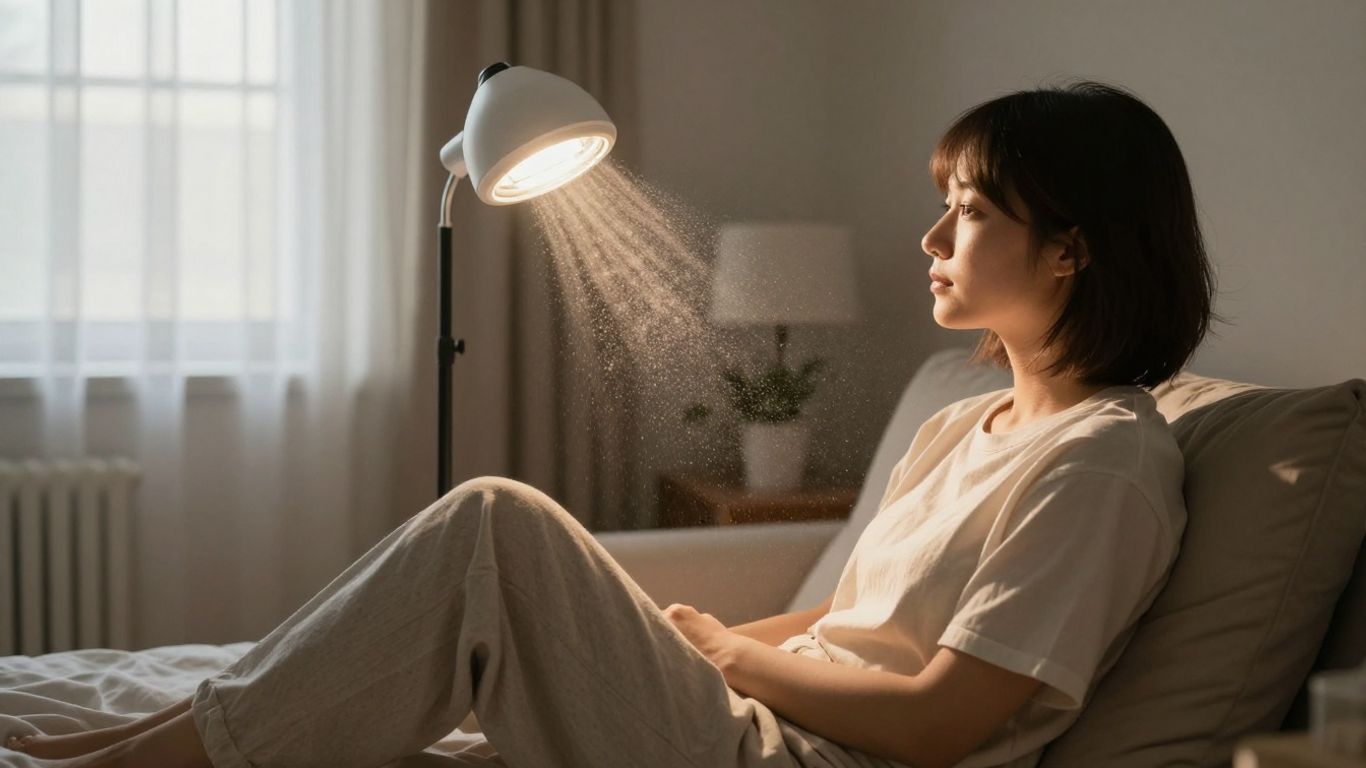Person sitzt im Licht einer Tageslichtlampe