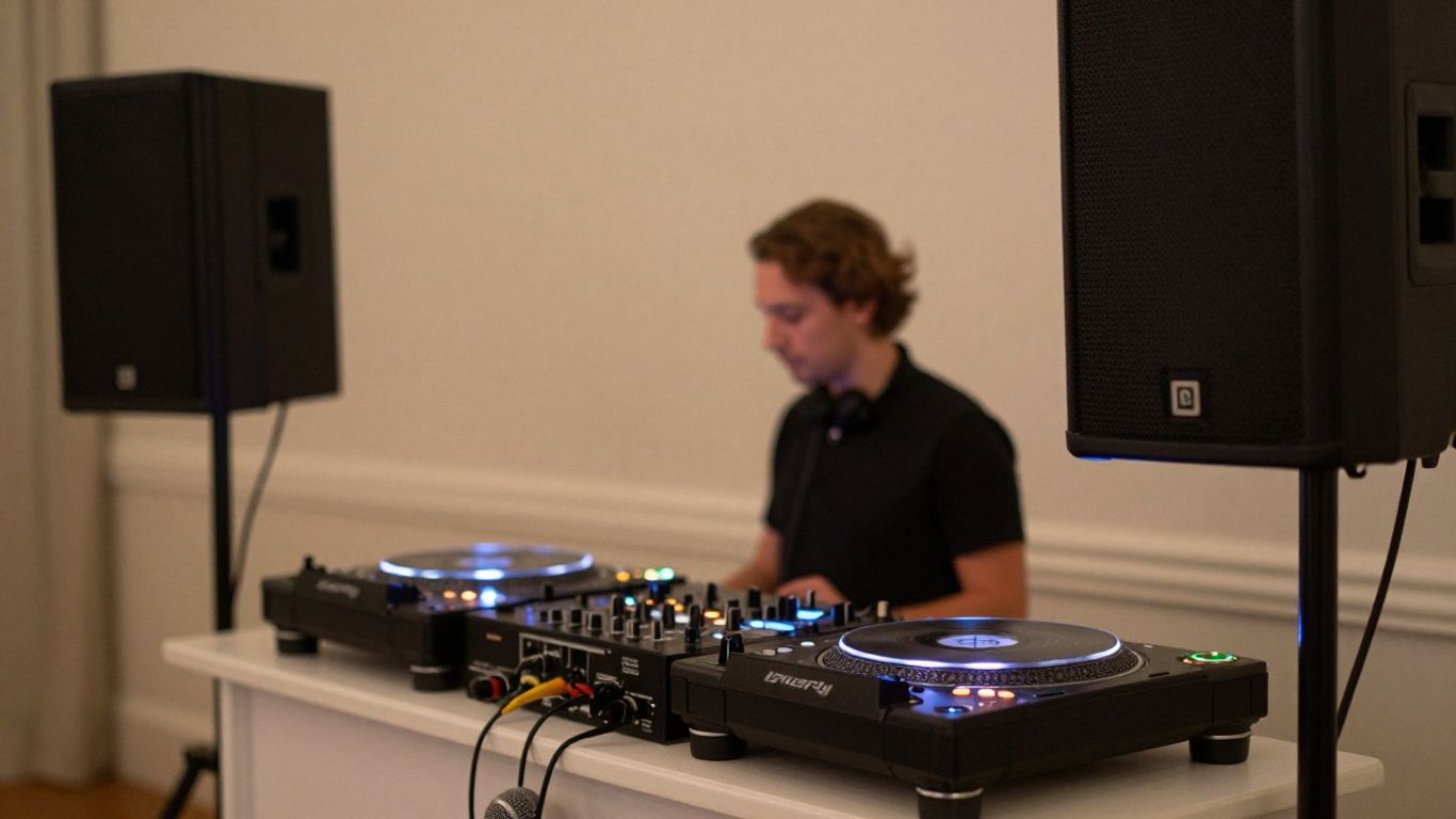 DJ equipment at a wedding reception.