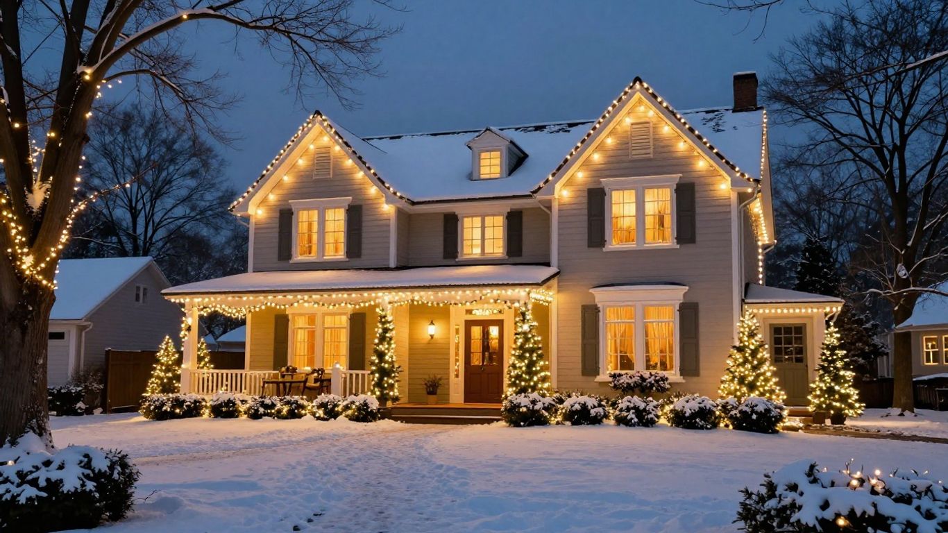 Professionally installed Christmas lights on a Godfrey home.