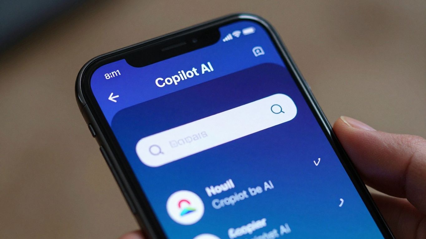 Copilot AI app interface on a smartphone screen.