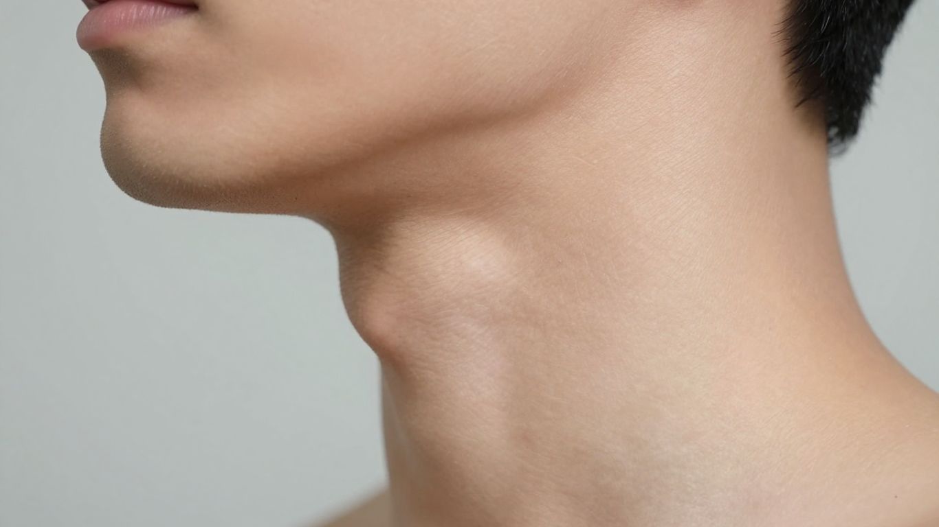 A close-up of a human neck with focus on muscles