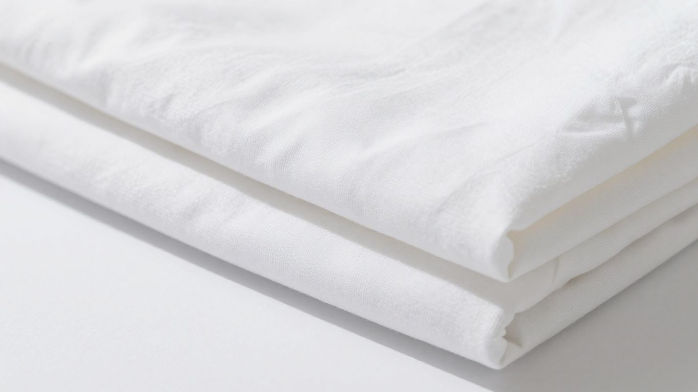 Crisp white cotton percale sheets folded neatly.