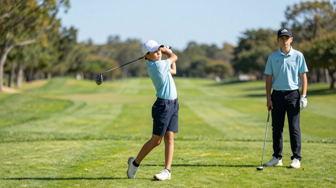Young golfers on a sunny golf course
