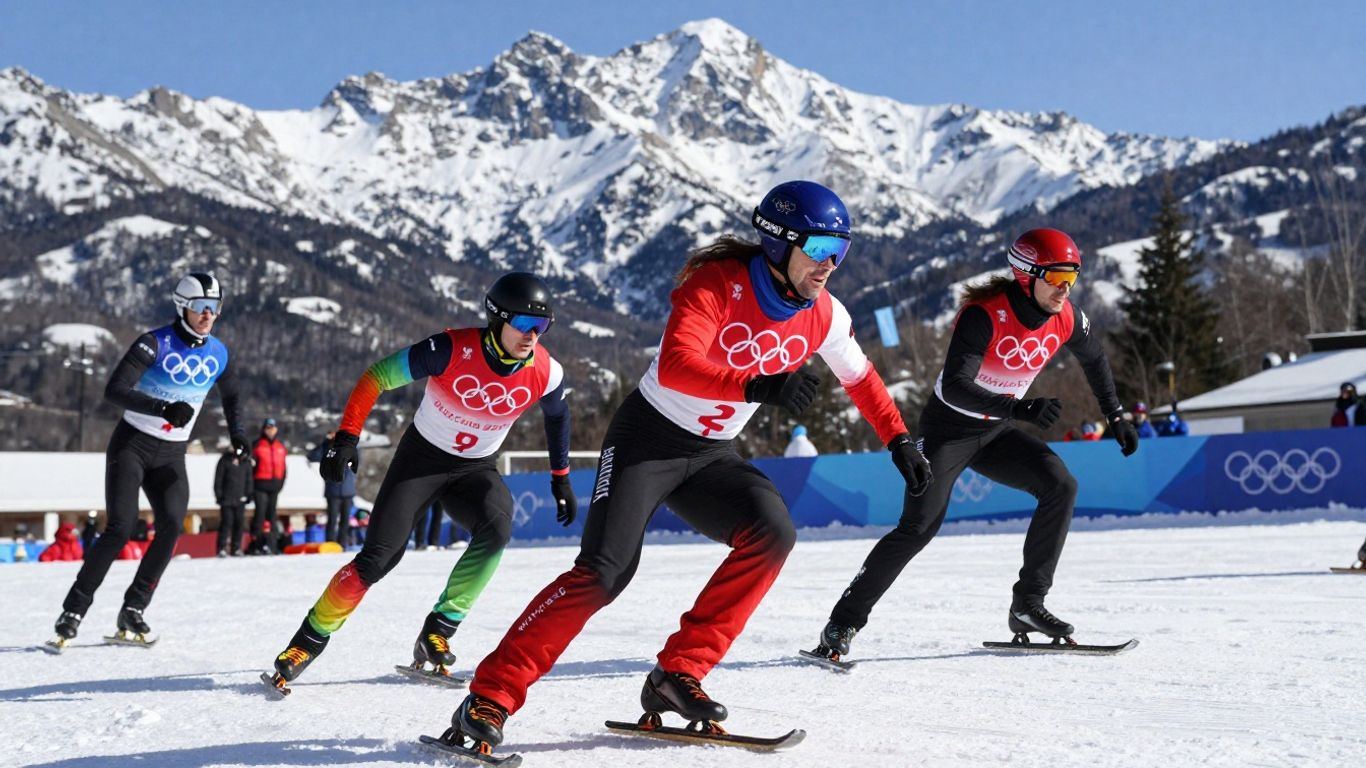 Athlètes olympiques en action aux Jeux d'hiver Milan-Cortina 2026.