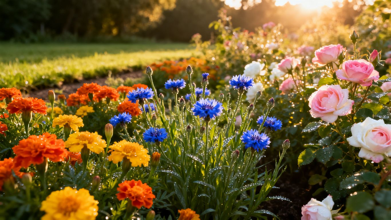 Blumenbeet in spätsommerlicher Abendsonne