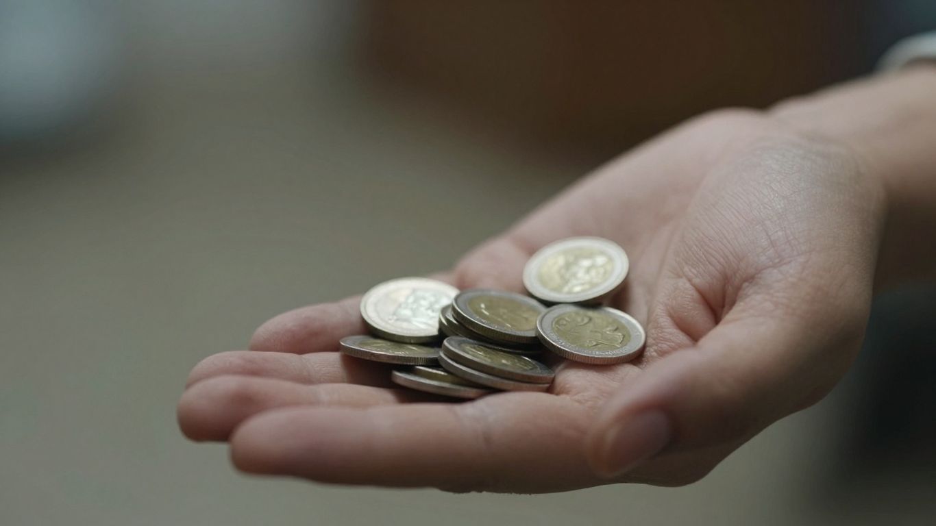 Main d'une personne tenant des pièces d'argent.