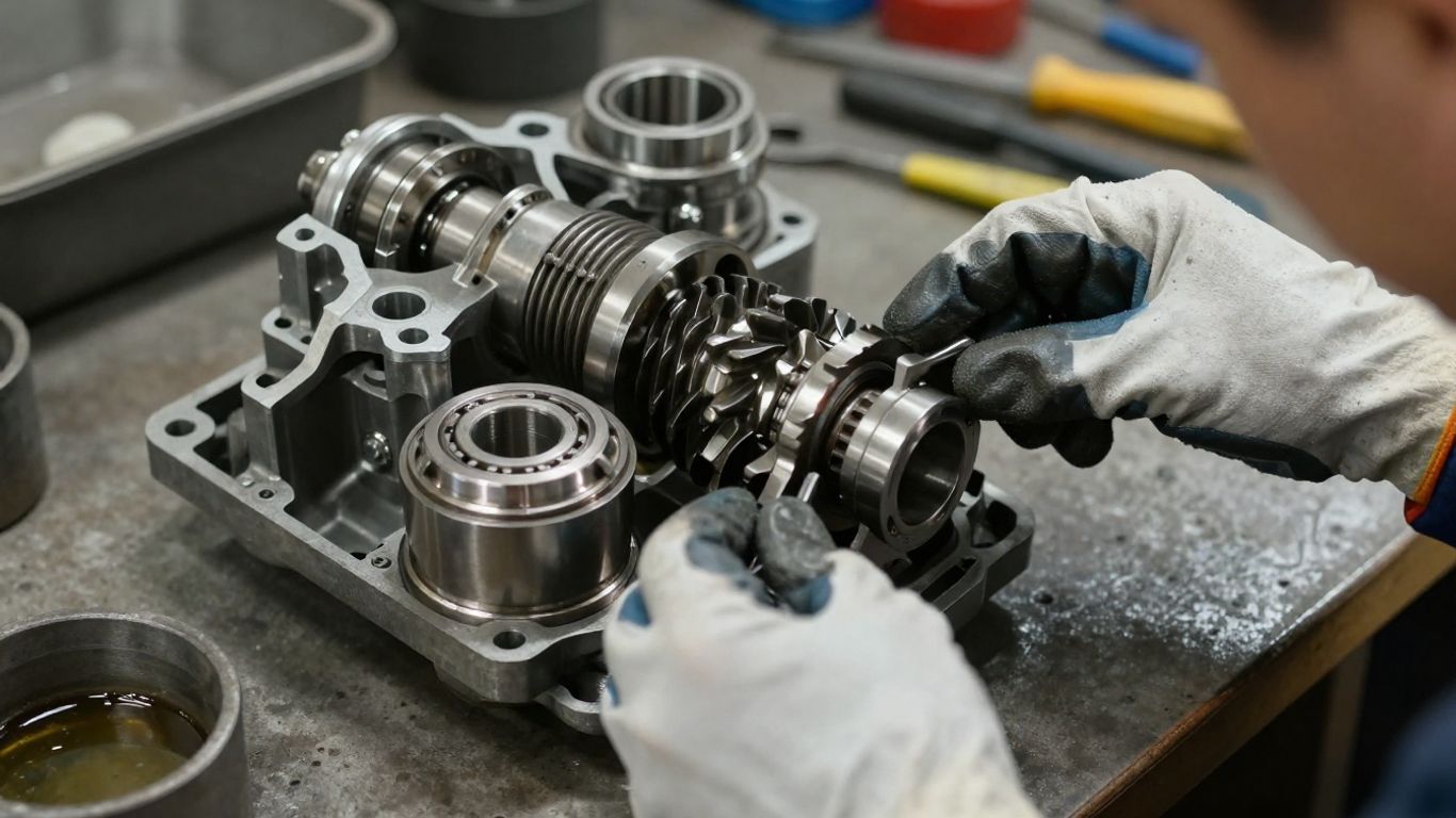 Technician inspecting used differential components