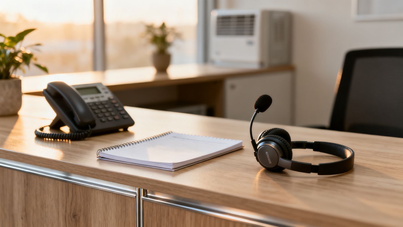 A clean organized HVAC office phone station