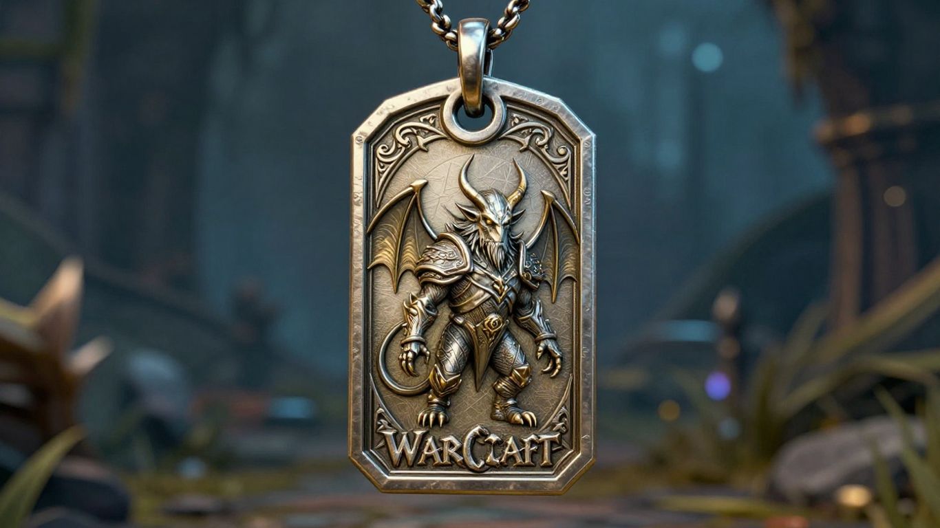 WoW Warlock pet ID tag with custom design.