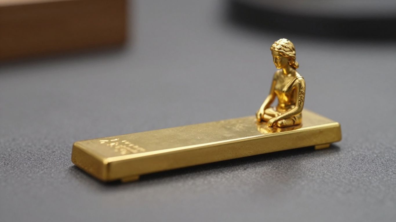 Barre d'or et sculpture artistique côte à côte.