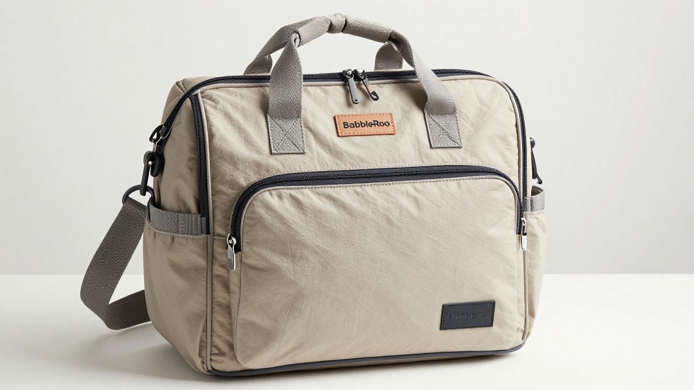 Stylish BabbleRoo diaper bag packed for travel.