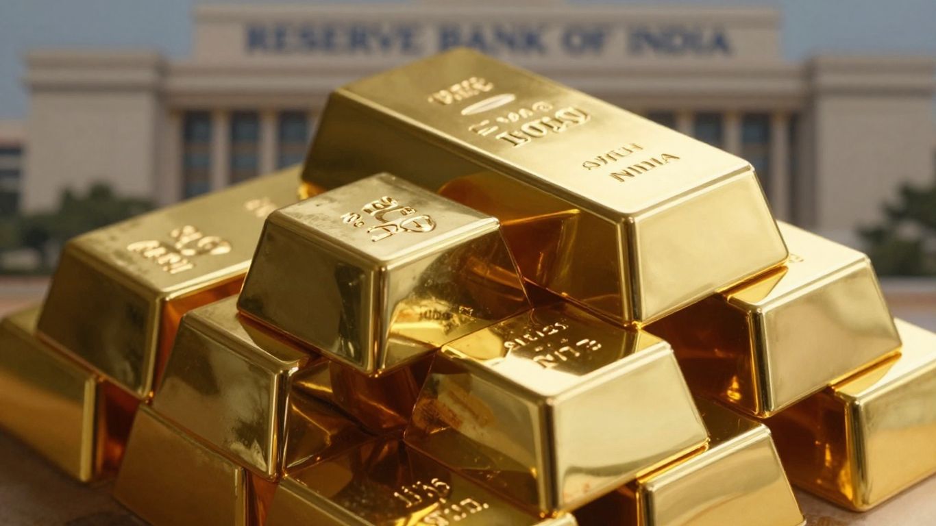 Lingotes de oro y el edificio del Banco de la Reserva de la India.