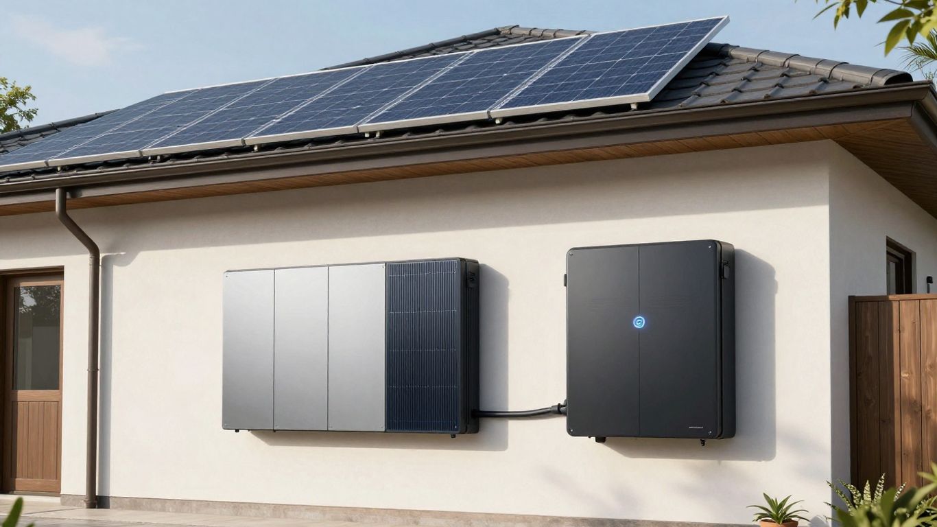 Home battery storage system connected to solar panels.
