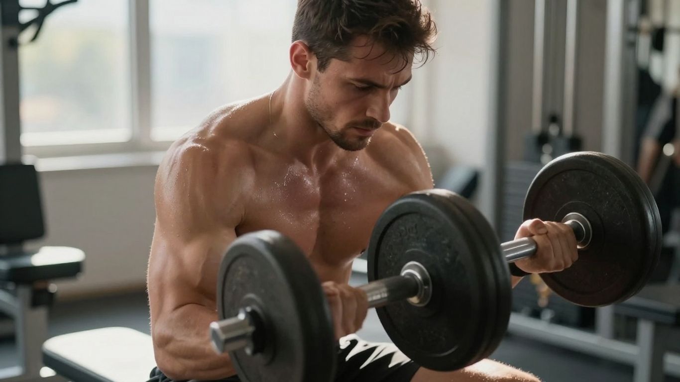 Man doing dumbbell bench press for upper body workout.