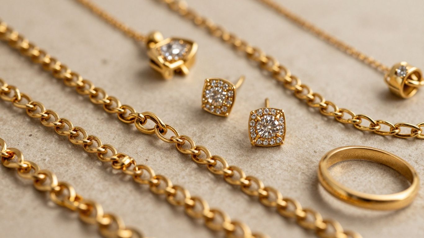 Assortment of unique gold jewelry designs.