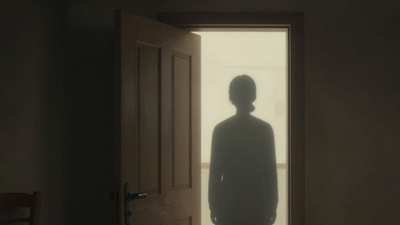 Parent silhouette behind a mysterious, glowing door.