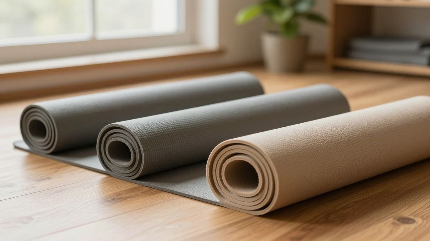 Yoga mats with varied textures and natural tones