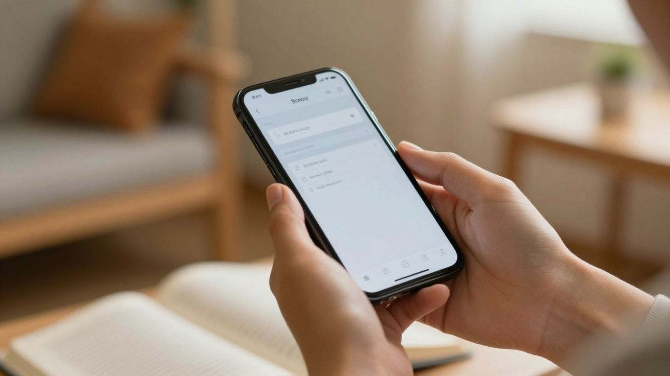 Person using a smartphone in a hostel.